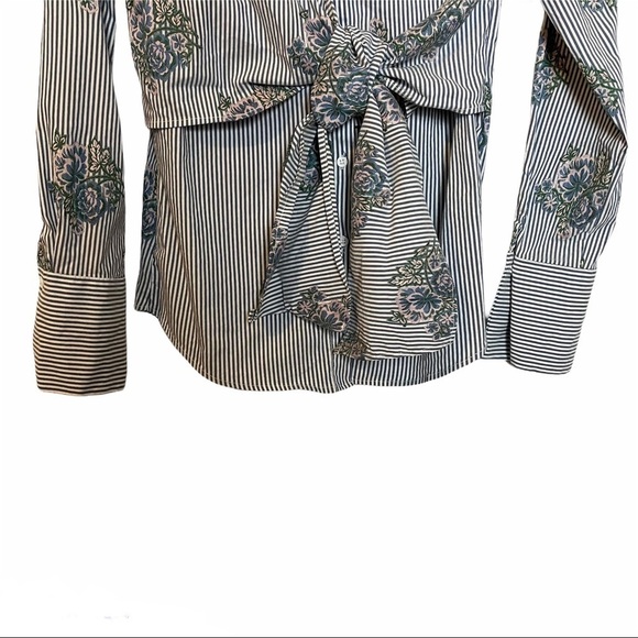 Zara Woman’s Striped Floral Front Tie/Button Shirt - Picture 3 of 12